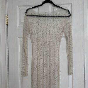 Sheer Beaded Long Sleeve Dress
